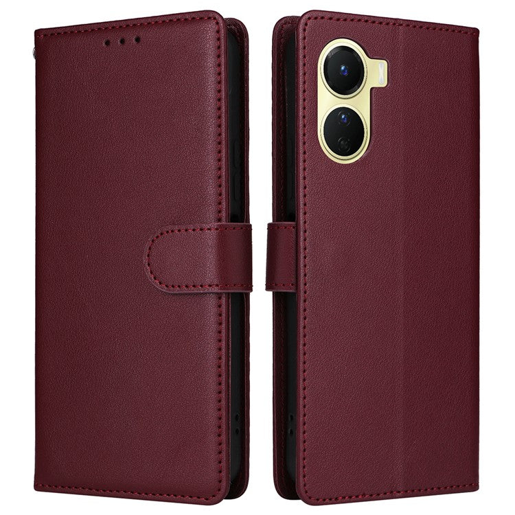 For vivo Y02s 4G / Y56 5G / Y16 4G Case Wallet Stand View PU Leather Phone Cover - Wine Red