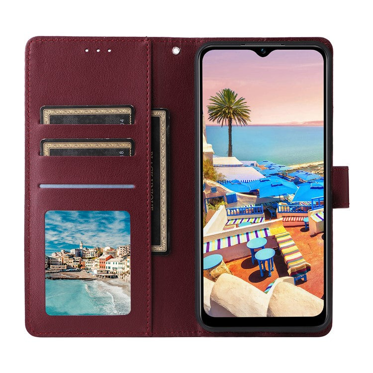 For vivo Y02s 4G / Y56 5G / Y16 4G Case Wallet Stand View PU Leather Phone Cover - Wine Red