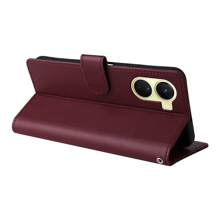 For vivo Y02s 4G / Y56 5G / Y16 4G Case Wallet Stand View PU Leather Phone Cover - Wine Red