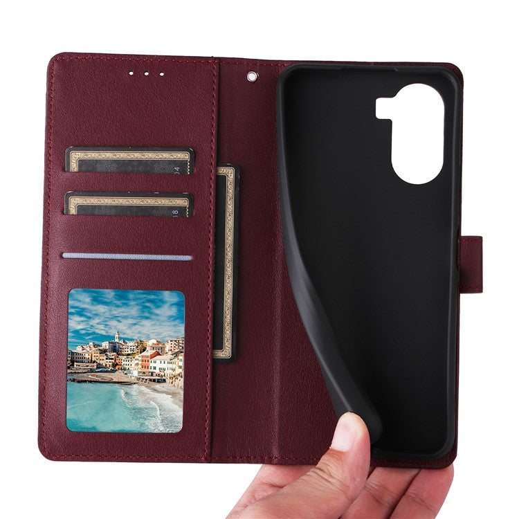 For vivo Y02s 4G / Y56 5G / Y16 4G Case Wallet Stand View PU Leather Phone Cover - Wine Red