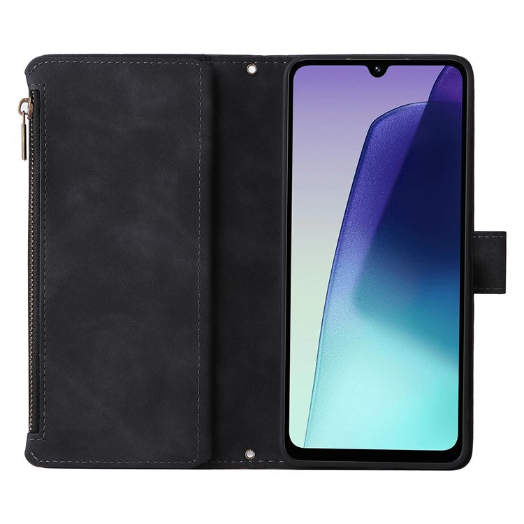 For Xiaomi Poco C75 4G / Redmi 14R 5G / 14C 4G Case Zipper Wallet Multiple Card Slots Leather Phone Cover - Black