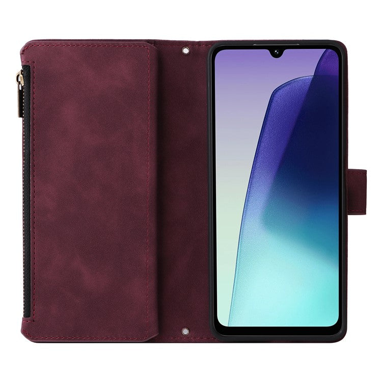 For Xiaomi Poco C75 4G / Redmi 14R 5G / 14C 4G Case Zipper Wallet Multiple Card Slots Leather Phone Cover - Wine Red