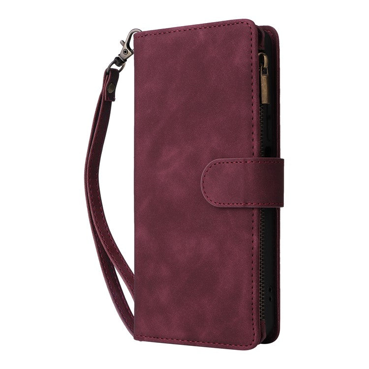 For Xiaomi Poco C75 4G / Redmi 14R 5G / 14C 4G Case Zipper Wallet Multiple Card Slots Leather Phone Cover - Wine Red