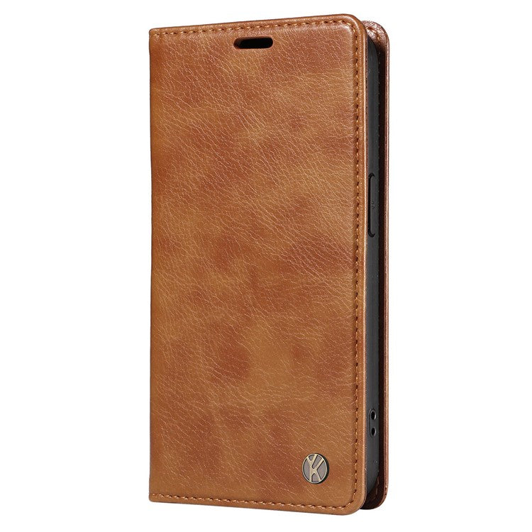 YIKATU YK-006 For Xiaomi Redmi Note 14 5G Case Magnetic Closure Leather Phone Cover Litchi Texture - Brown