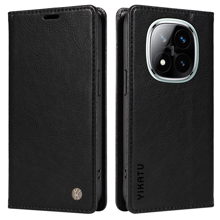 YIKATU YK-006 For Xiaomi Redmi Note 14 5G Case Magnetic Closure Leather Phone Cover Litchi Texture - Black