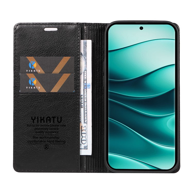 YIKATU YK-006 For Xiaomi Redmi Note 14 5G Case Magnetic Closure Leather Phone Cover Litchi Texture - Black