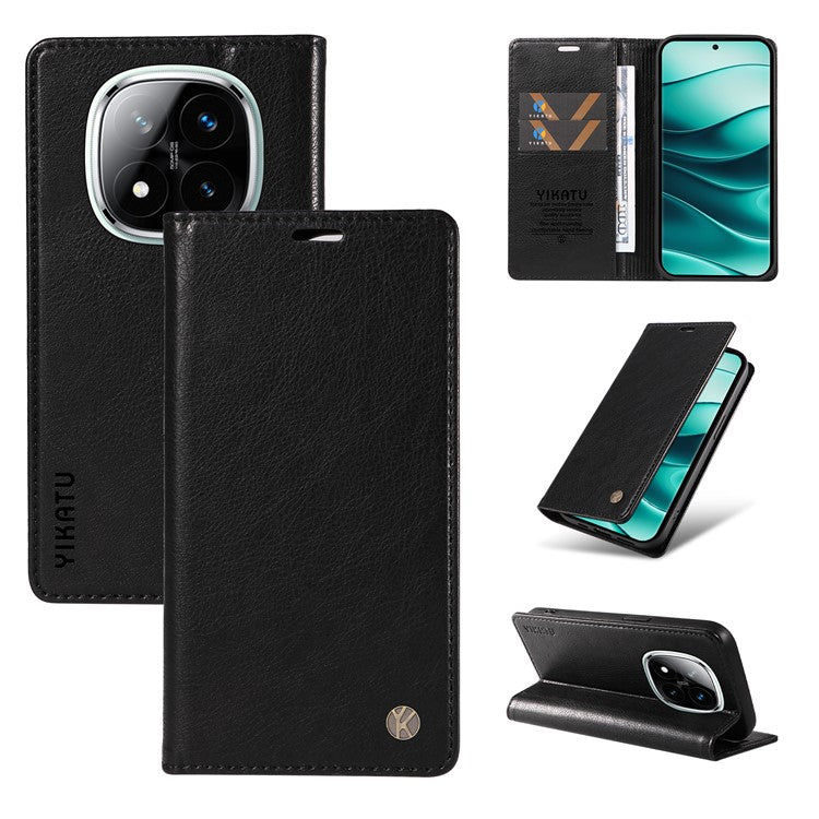 YIKATU YK-006 For Xiaomi Redmi Note 14 5G Case Magnetic Closure Leather Phone Cover Litchi Texture - Black