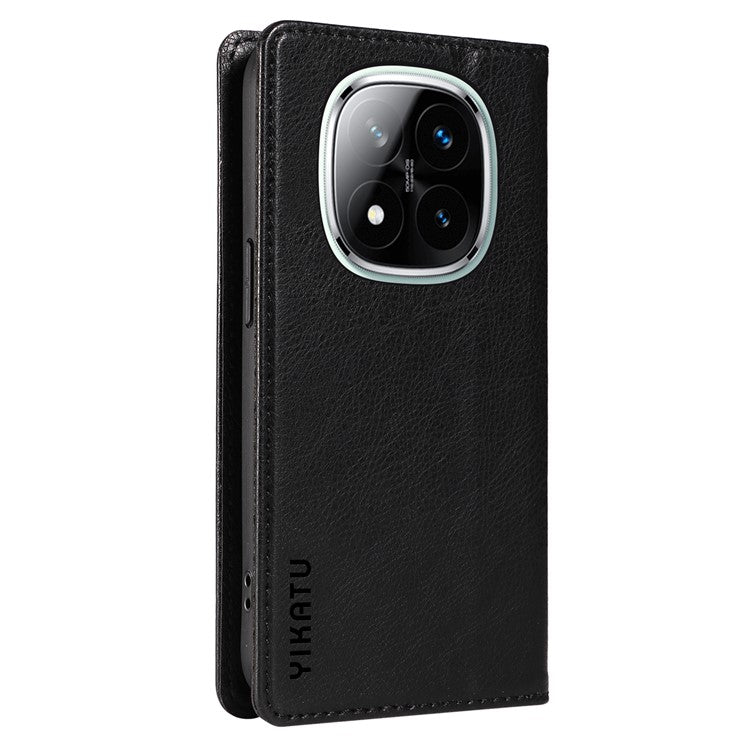 YIKATU YK-006 For Xiaomi Redmi Note 14 5G Case Magnetic Closure Leather Phone Cover Litchi Texture - Black