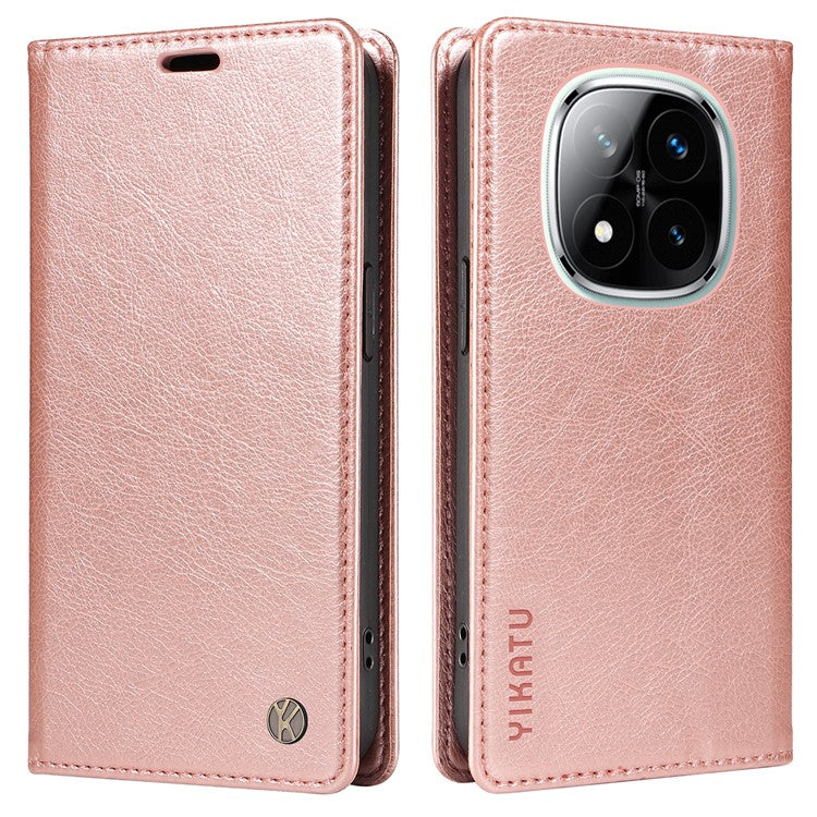 YIKATU YK-006 For Xiaomi Redmi Note 14 5G Case Magnetic Closure Leather Phone Cover Litchi Texture - Rose Gold