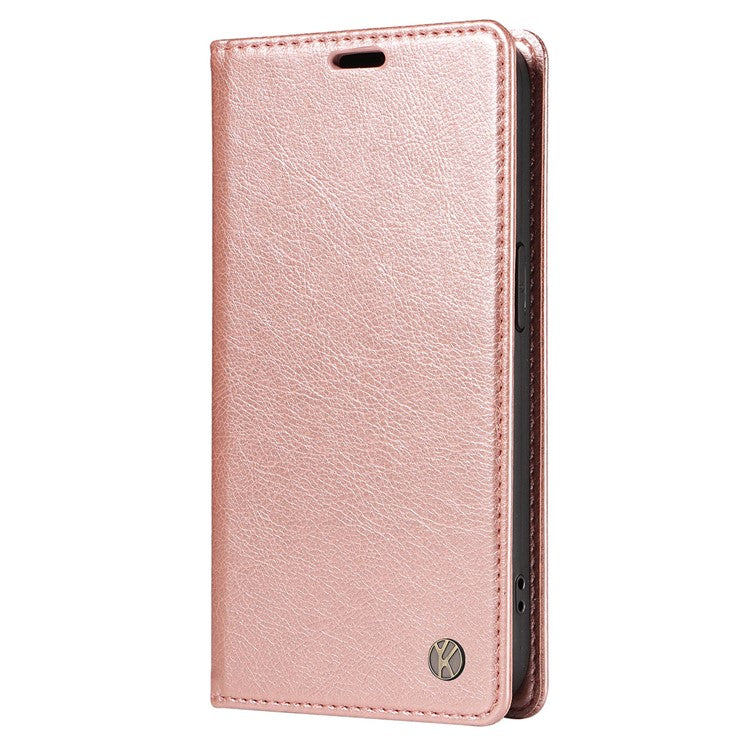 YIKATU YK-006 For Xiaomi Redmi Note 14 5G Case Magnetic Closure Leather Phone Cover Litchi Texture - Rose Gold