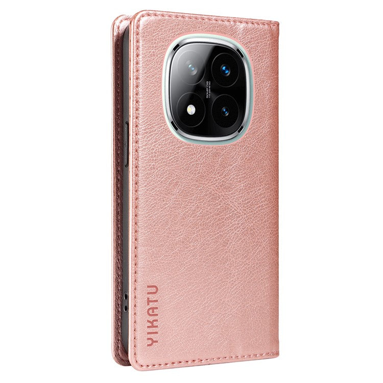 YIKATU YK-006 For Xiaomi Redmi Note 14 5G Case Magnetic Closure Leather Phone Cover Litchi Texture - Rose Gold