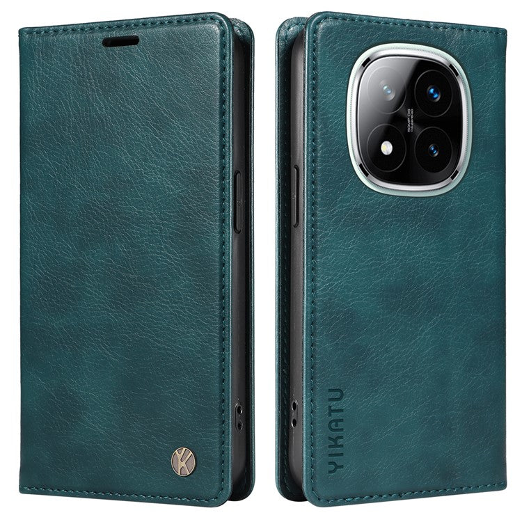 YIKATU YK-006 For Xiaomi Redmi Note 14 5G Case Magnetic Closure Leather Phone Cover Litchi Texture - Blue