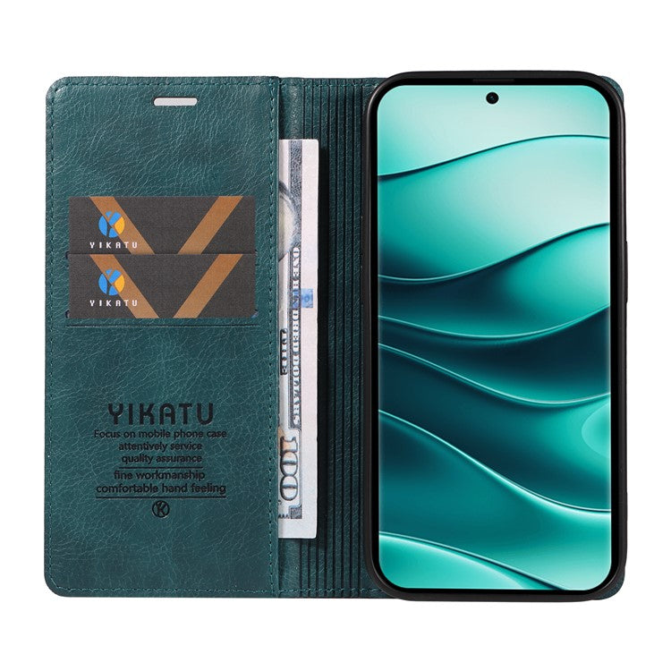 YIKATU YK-006 For Xiaomi Redmi Note 14 5G Case Magnetic Closure Leather Phone Cover Litchi Texture - Blue