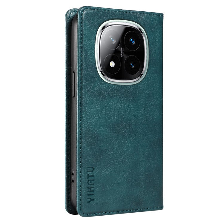 YIKATU YK-006 For Xiaomi Redmi Note 14 5G Case Magnetic Closure Leather Phone Cover Litchi Texture - Blue