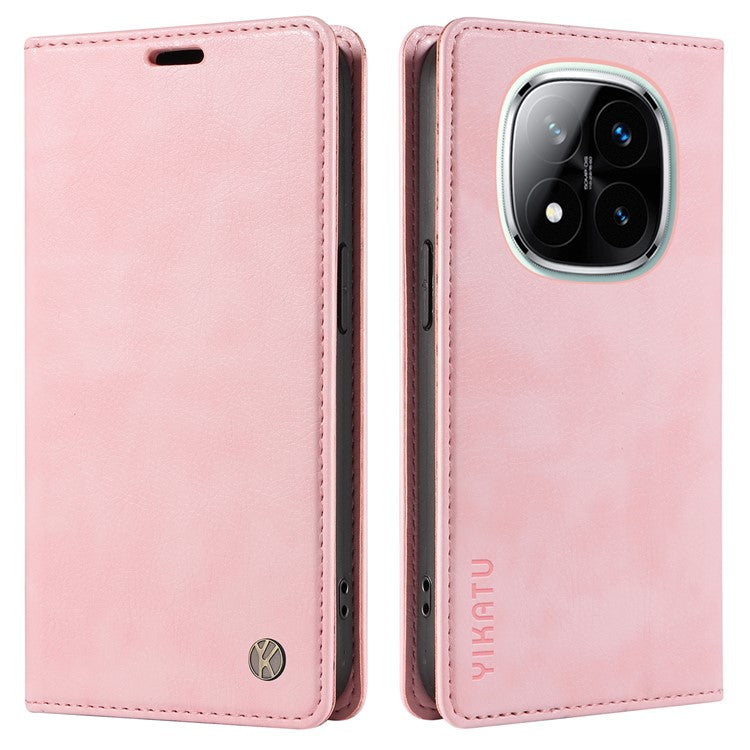 YIKATU YK-006 For Xiaomi Redmi Note 14 5G Case Magnetic Closure Leather Phone Cover Litchi Texture - Pink