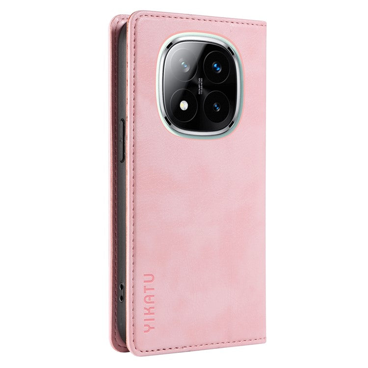 YIKATU YK-006 For Xiaomi Redmi Note 14 5G Case Magnetic Closure Leather Phone Cover Litchi Texture - Pink