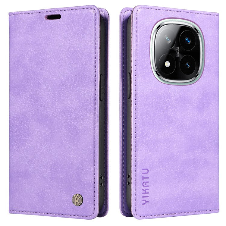 YIKATU YK-006 For Xiaomi Redmi Note 14 5G Case Magnetic Closure Leather Phone Cover Litchi Texture - Purple