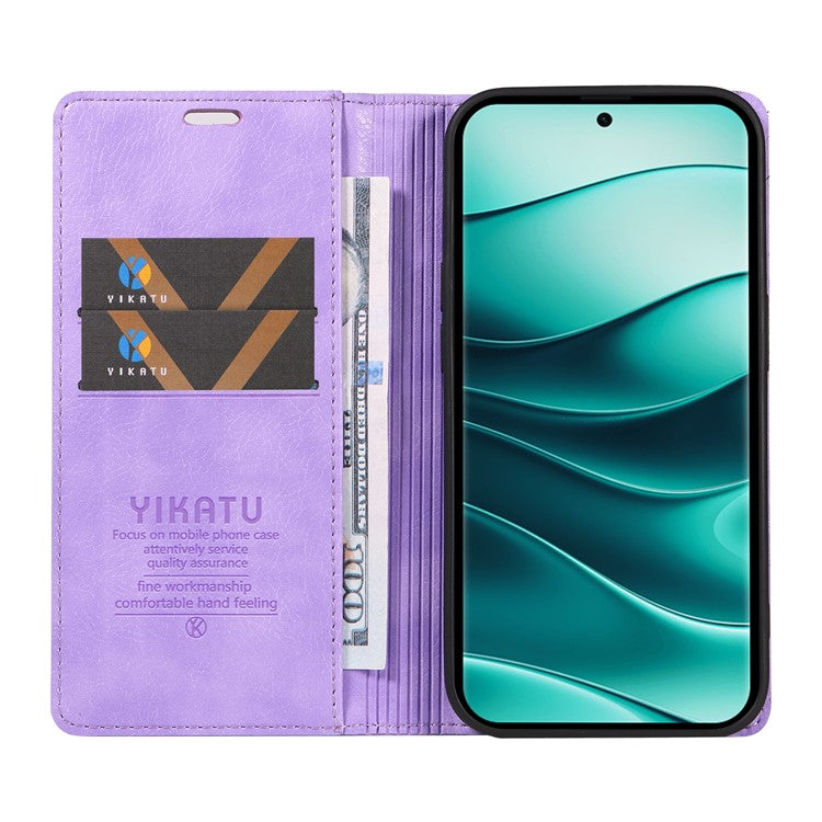 YIKATU YK-006 For Xiaomi Redmi Note 14 5G Case Magnetic Closure Leather Phone Cover Litchi Texture - Purple