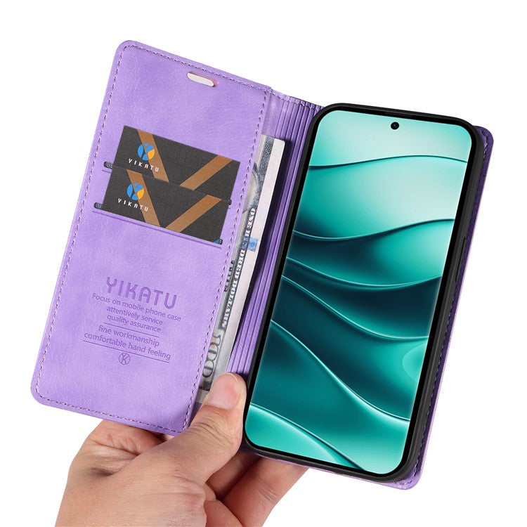 YIKATU YK-006 For Xiaomi Redmi Note 14 5G Case Magnetic Closure Leather Phone Cover Litchi Texture - Purple