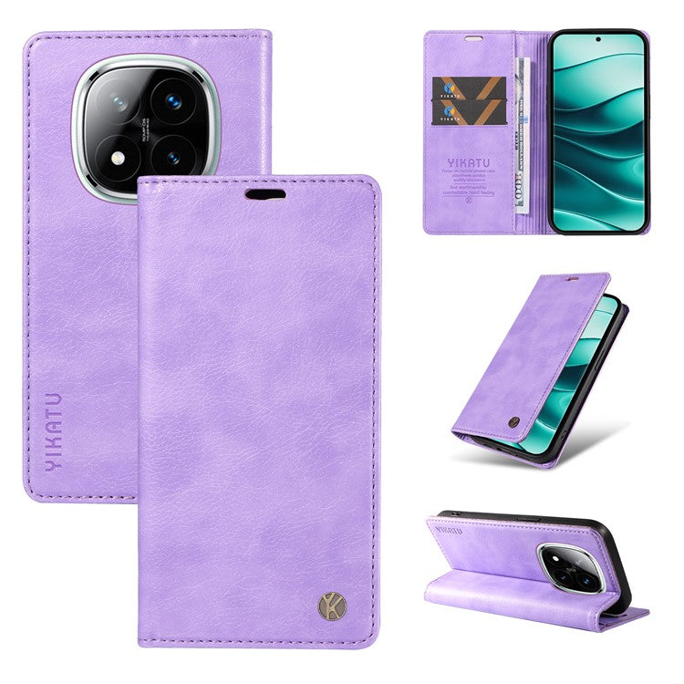 YIKATU YK-006 For Xiaomi Redmi Note 14 5G Case Magnetic Closure Leather Phone Cover Litchi Texture - Purple