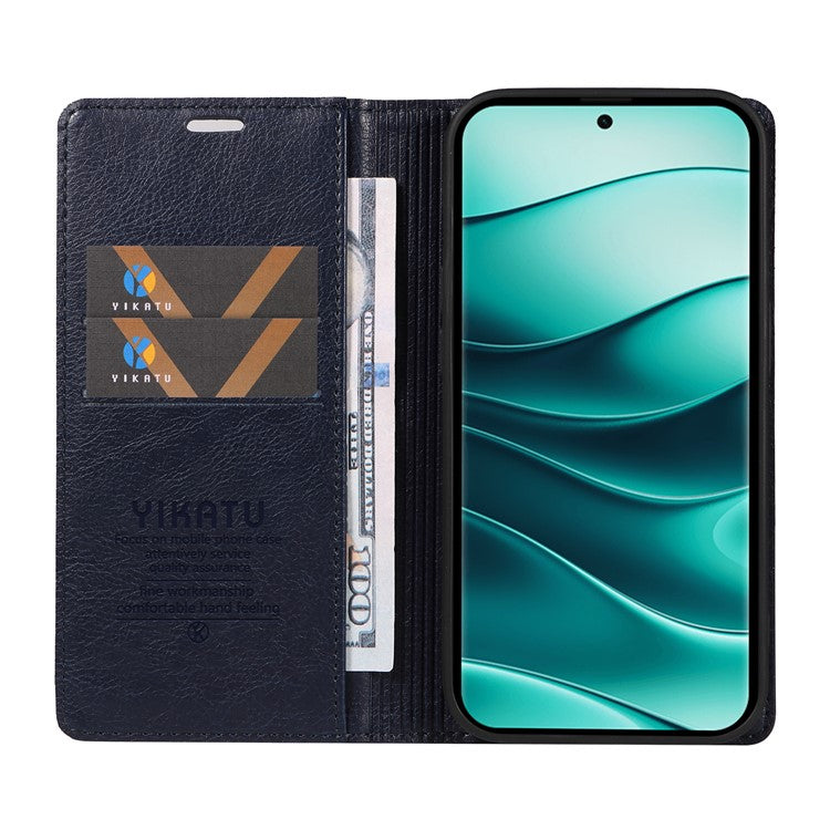 YIKATU YK-006 For Xiaomi Redmi Note 14 5G Case Magnetic Closure Leather Phone Cover Litchi Texture - Navy Blue