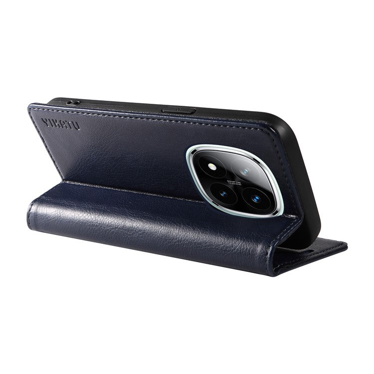 YIKATU YK-006 For Xiaomi Redmi Note 14 5G Case Magnetic Closure Leather Phone Cover Litchi Texture - Navy Blue