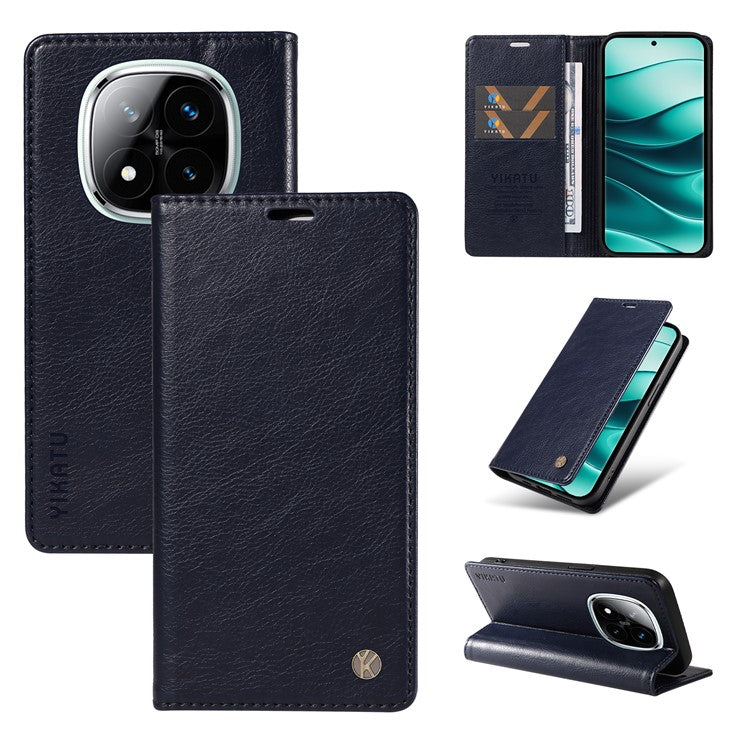 YIKATU YK-006 For Xiaomi Redmi Note 14 5G Case Magnetic Closure Leather Phone Cover Litchi Texture - Navy Blue