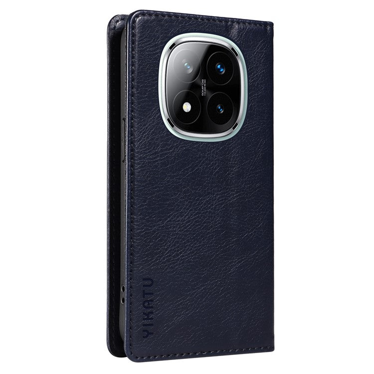 YIKATU YK-006 For Xiaomi Redmi Note 14 5G Case Magnetic Closure Leather Phone Cover Litchi Texture - Navy Blue