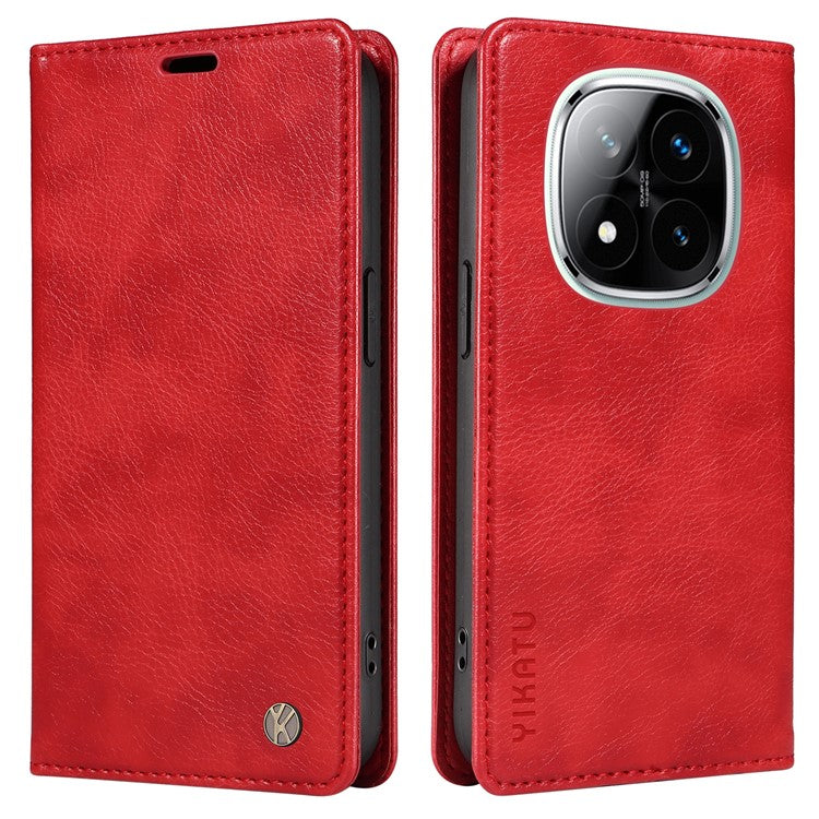 YIKATU YK-006 For Xiaomi Redmi Note 14 5G Case Magnetic Closure Leather Phone Cover Litchi Texture - Red