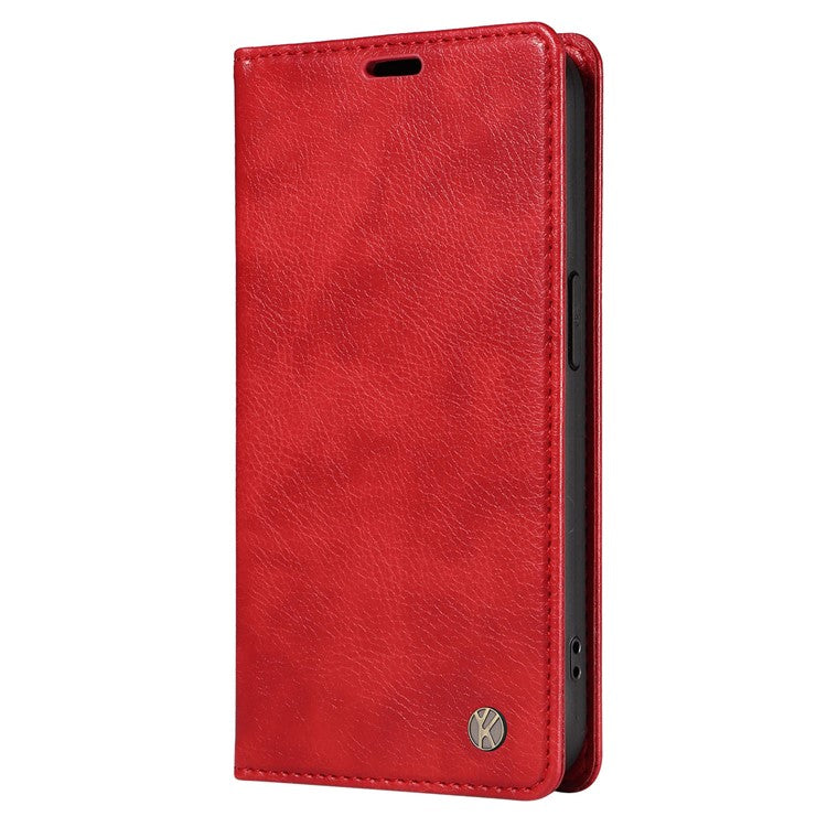 YIKATU YK-006 For Xiaomi Redmi Note 14 5G Case Magnetic Closure Leather Phone Cover Litchi Texture - Red