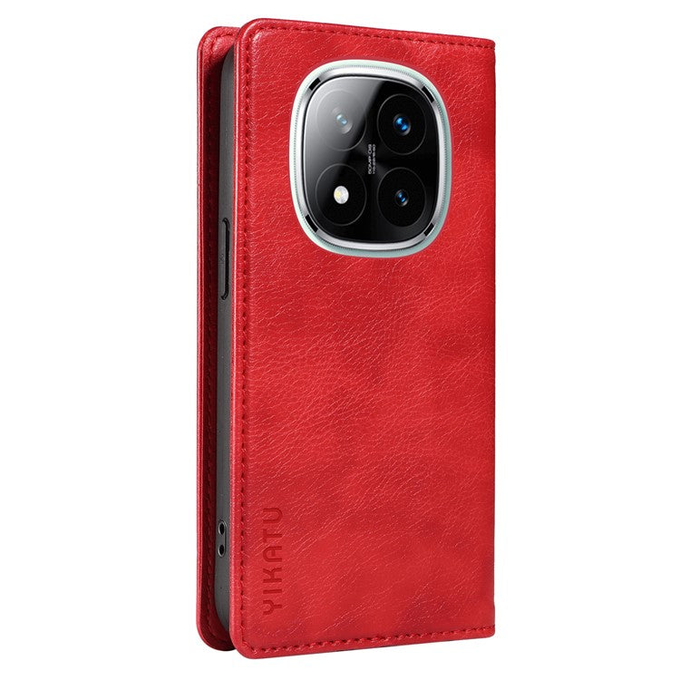 YIKATU YK-006 For Xiaomi Redmi Note 14 5G Case Magnetic Closure Leather Phone Cover Litchi Texture - Red