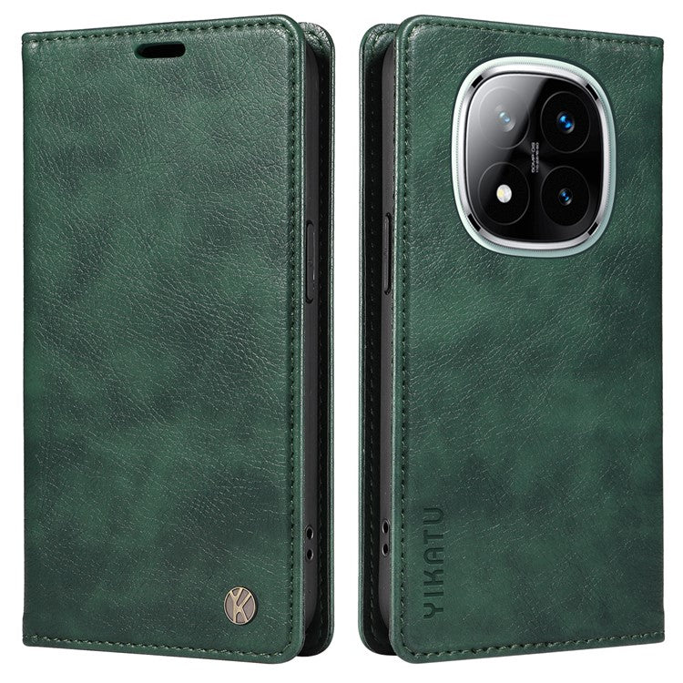 YIKATU YK-006 For Xiaomi Redmi Note 14 5G Case Magnetic Closure Leather Phone Cover Litchi Texture - Green