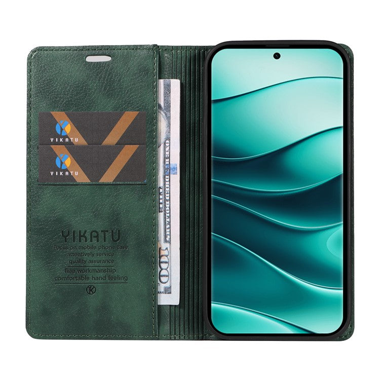 YIKATU YK-006 For Xiaomi Redmi Note 14 5G Case Magnetic Closure Leather Phone Cover Litchi Texture - Green