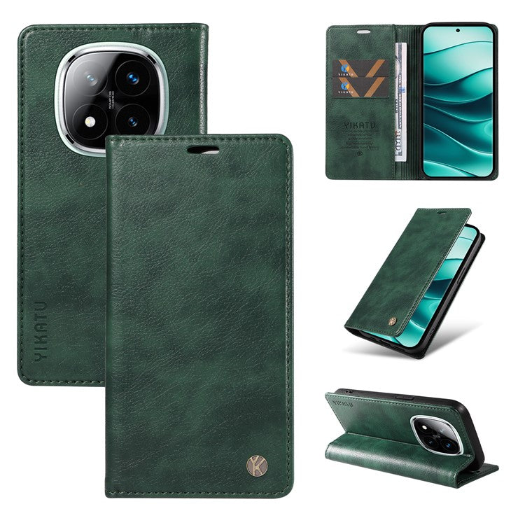 YIKATU YK-006 For Xiaomi Redmi Note 14 5G Case Magnetic Closure Leather Phone Cover Litchi Texture - Green