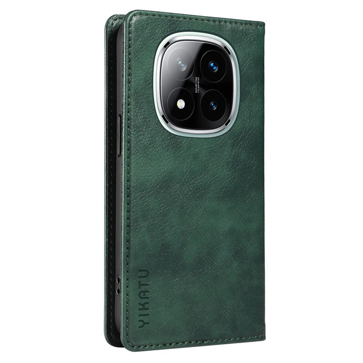 YIKATU YK-006 For Xiaomi Redmi Note 14 5G Case Magnetic Closure Leather Phone Cover Litchi Texture - Green