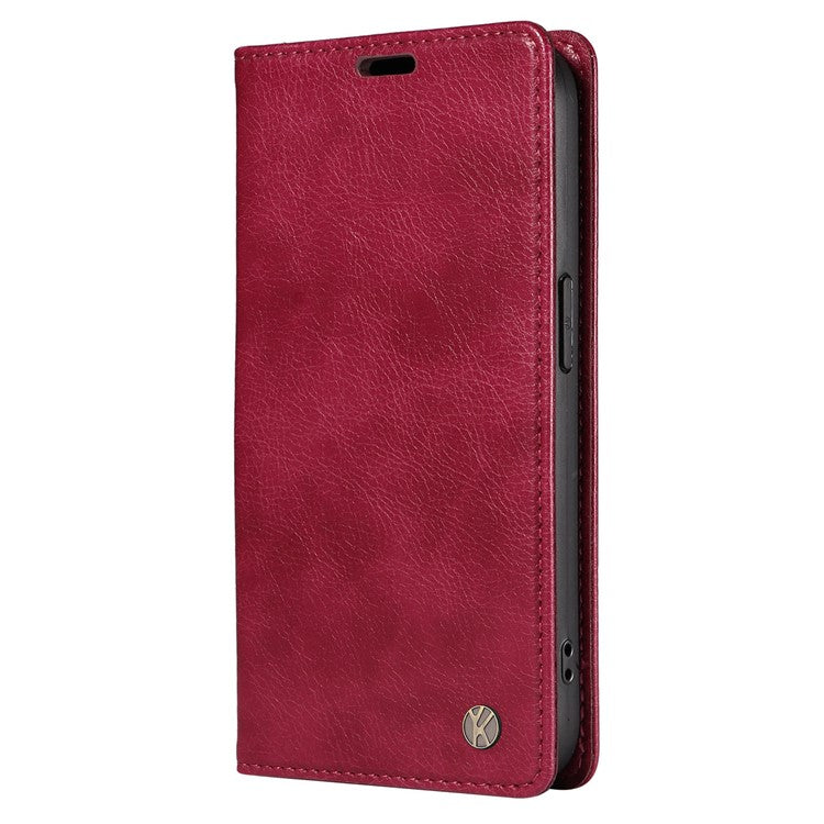 YIKATU YK-006 For Xiaomi Redmi Note 14 5G Case Magnetic Closure Leather Phone Cover Litchi Texture - Wine Red