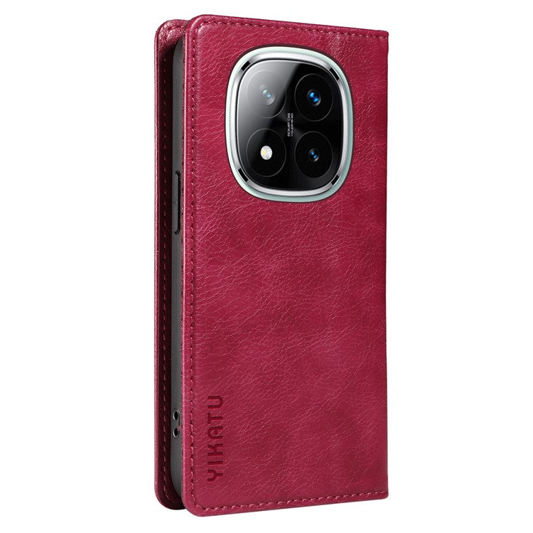 YIKATU YK-006 For Xiaomi Redmi Note 14 5G Case Magnetic Closure Leather Phone Cover Litchi Texture - Wine Red