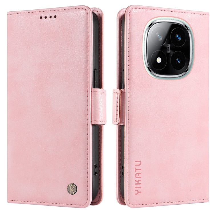 YIKATU YK-007 For Xiaomi Redmi Note 14 5G Case Side Buckle PU Leather Phone Cover Litchi Texture - Pink