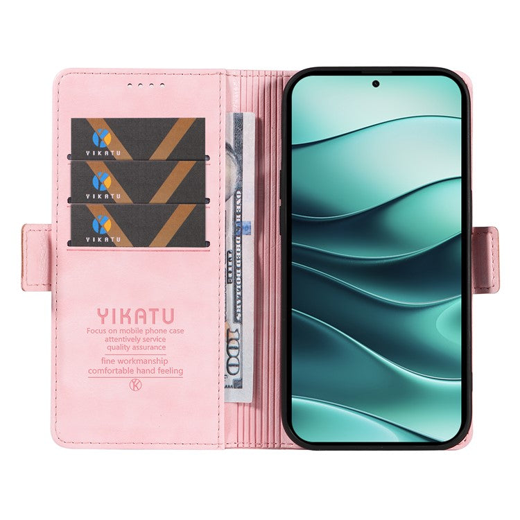 YIKATU YK-007 For Xiaomi Redmi Note 14 5G Case Side Buckle PU Leather Phone Cover Litchi Texture - Pink