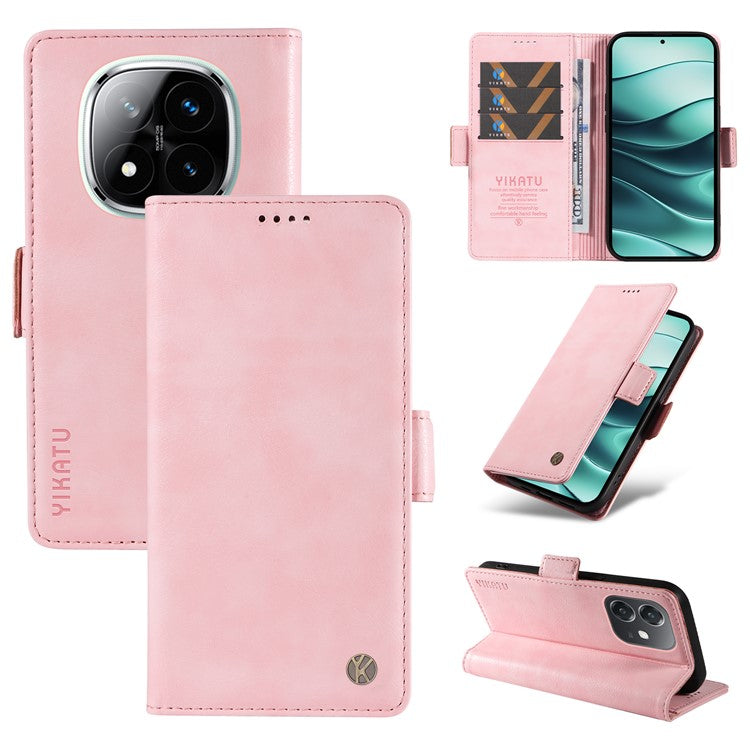 YIKATU YK-007 For Xiaomi Redmi Note 14 5G Case Side Buckle PU Leather Phone Cover Litchi Texture - Pink