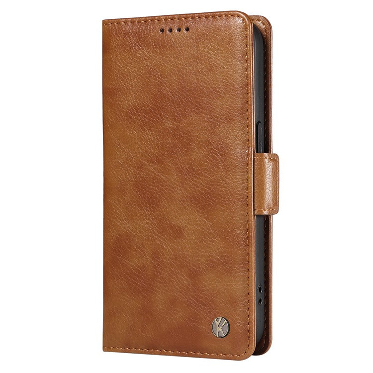 YIKATU YK-007 For Xiaomi Redmi Note 14 5G Case Side Buckle PU Leather Phone Cover Litchi Texture - Brown