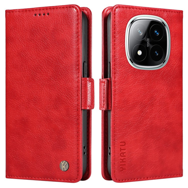 YIKATU YK-007 For Xiaomi Redmi Note 14 5G Case Side Buckle PU Leather Phone Cover Litchi Texture - Red