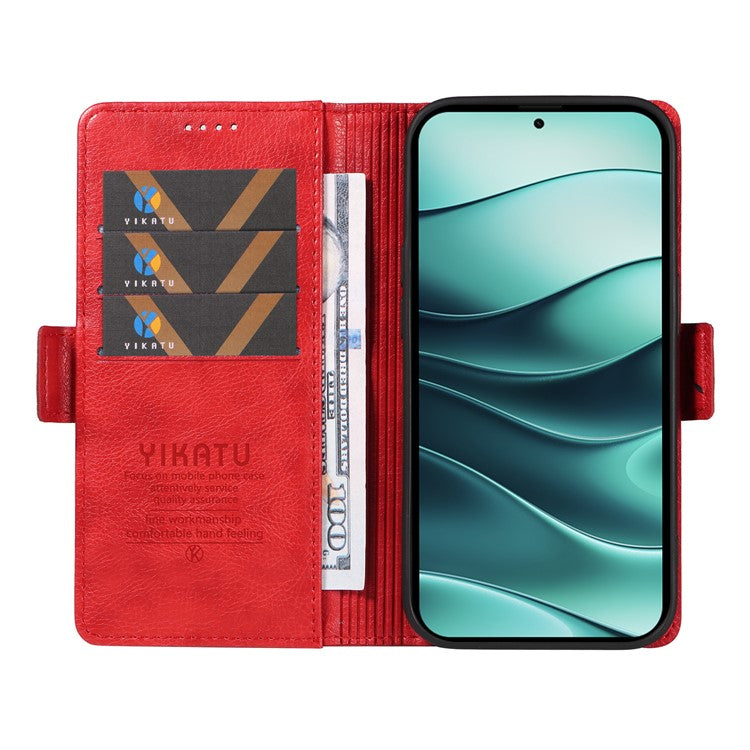 YIKATU YK-007 For Xiaomi Redmi Note 14 5G Case Side Buckle PU Leather Phone Cover Litchi Texture - Red