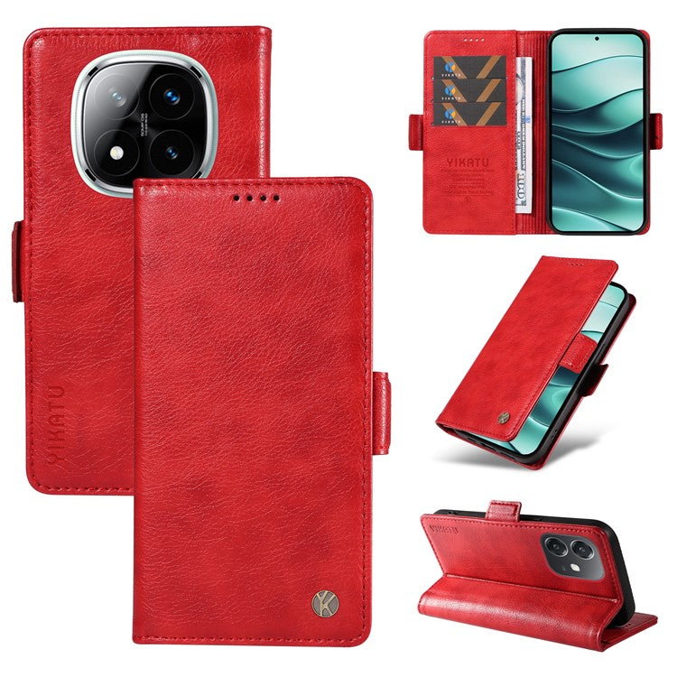 YIKATU YK-007 For Xiaomi Redmi Note 14 5G Case Side Buckle PU Leather Phone Cover Litchi Texture - Red