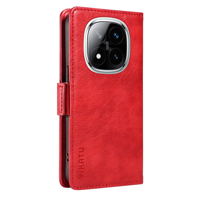 YIKATU YK-007 For Xiaomi Redmi Note 14 5G Case Side Buckle PU Leather Phone Cover Litchi Texture - Red