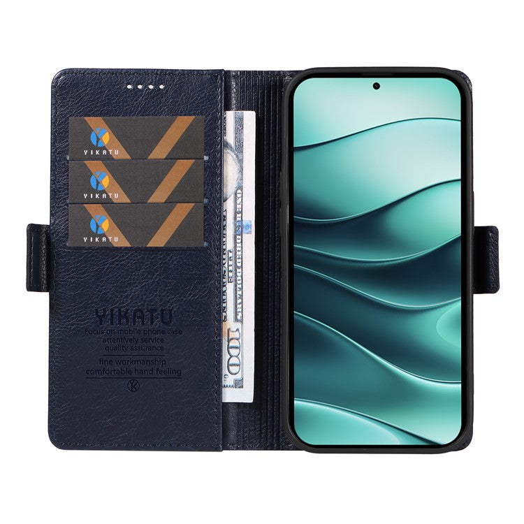 YIKATU YK-007 For Xiaomi Redmi Note 14 5G Case Side Buckle PU Leather Phone Cover Litchi Texture - Navy Blue