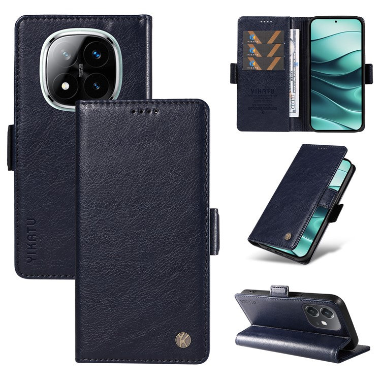 YIKATU YK-007 For Xiaomi Redmi Note 14 5G Case Side Buckle PU Leather Phone Cover Litchi Texture - Navy Blue