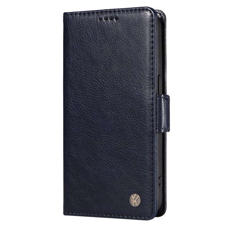 YIKATU YK-007 For Xiaomi Redmi Note 14 5G Case Side Buckle PU Leather Phone Cover Litchi Texture - Navy Blue