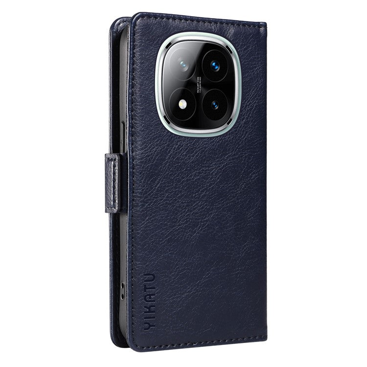 YIKATU YK-007 For Xiaomi Redmi Note 14 5G Case Side Buckle PU Leather Phone Cover Litchi Texture - Navy Blue