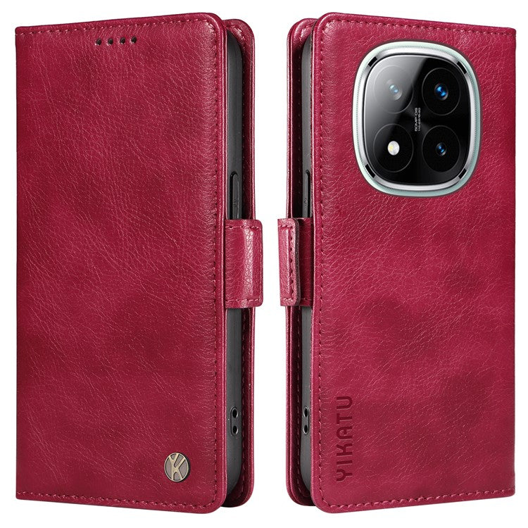 YIKATU YK-007 For Xiaomi Redmi Note 14 5G Case Side Buckle PU Leather Phone Cover Litchi Texture - Wine Red